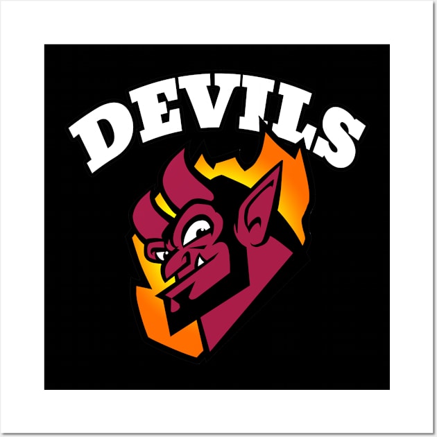 Devils Mascot (white letter) Wall Art by Generic Mascots